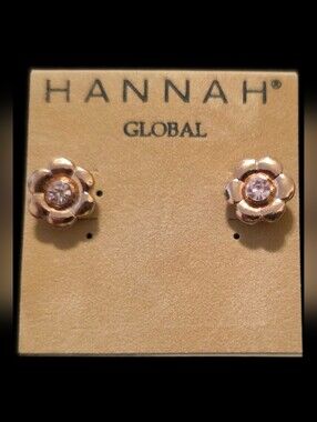 Rose Gold Floral Stud Earrings w/Clear Center Stone